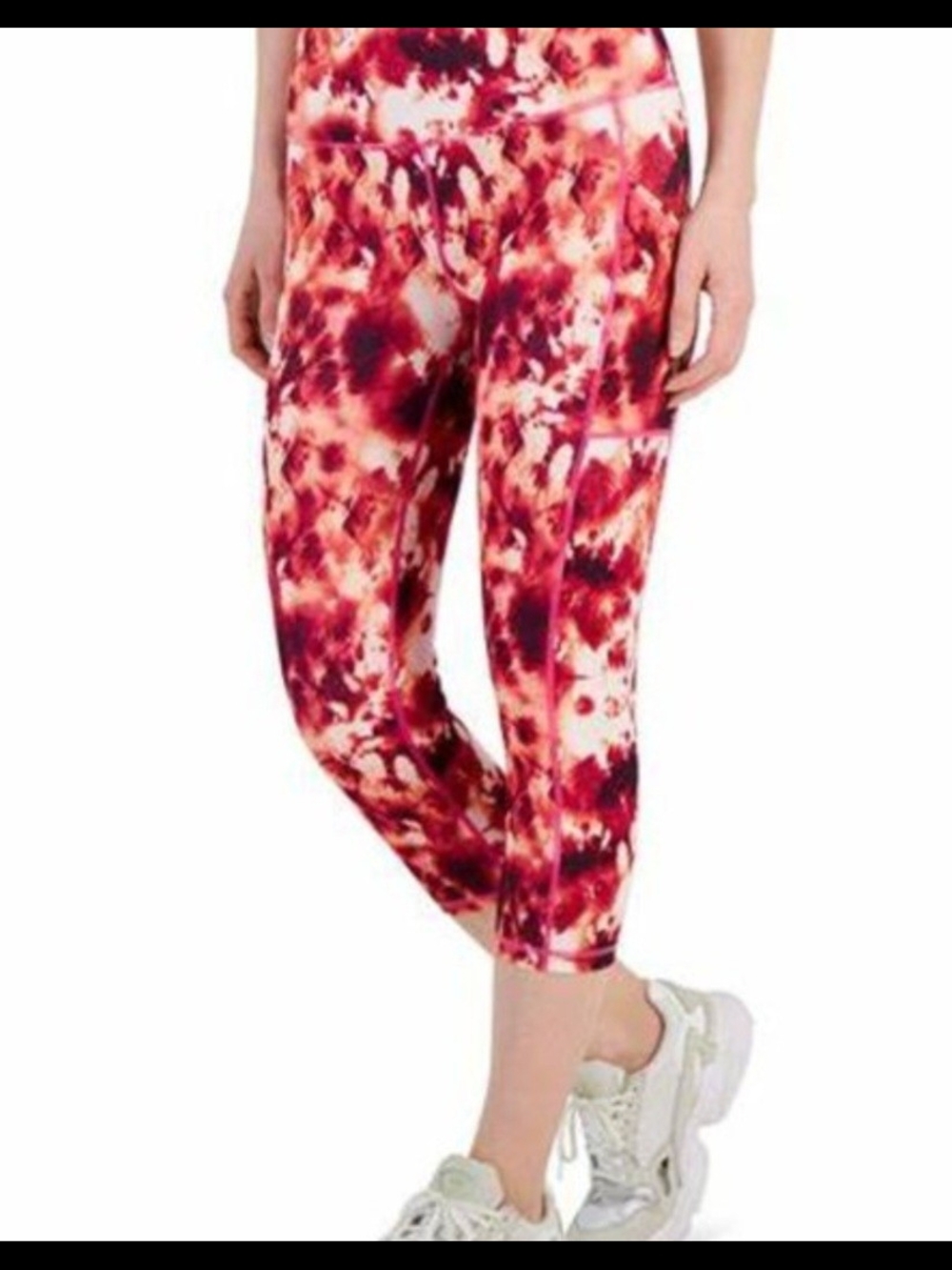 Ideology Women's Pink Red Tie-Dye Capri Leggings Size 2X
